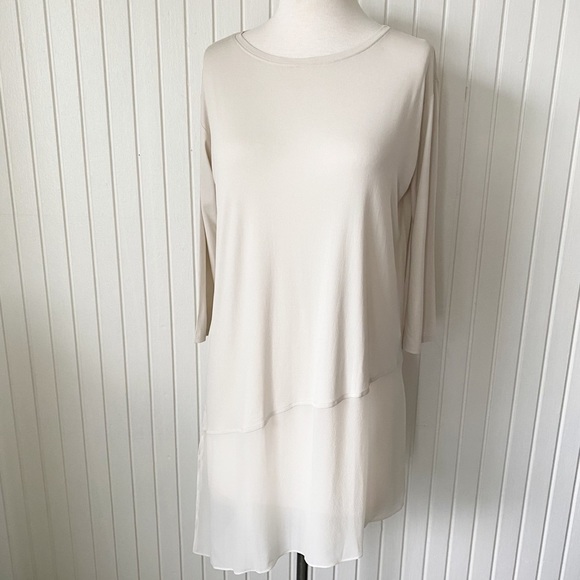 Eileen Fisher Tops - NWT Eileen Fisher 100% Silk Cream White Asymmetrical Tunic Top Medium Petite